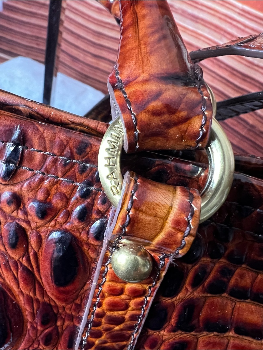 Brahmin Mini Asher Brown Pecan Croc-Embossed Leather Satchel with Strap ππΉ - Picture 11 of 17